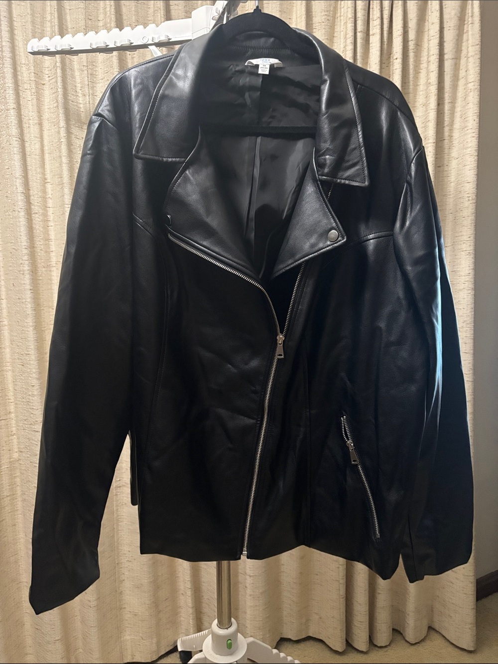 Time and Tru Black Faux Leather Bomber Jacket